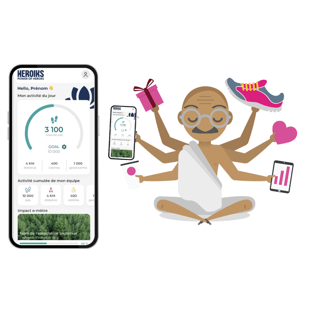 mascotte Gandee et application mobile illustrant les défis solidaires Bouge ton Good